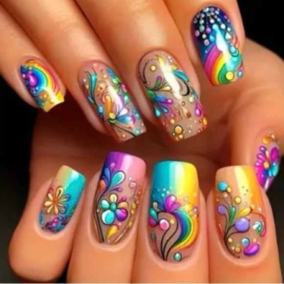 Colorful Fake Press On Nails NWT - Picture 3 of 9